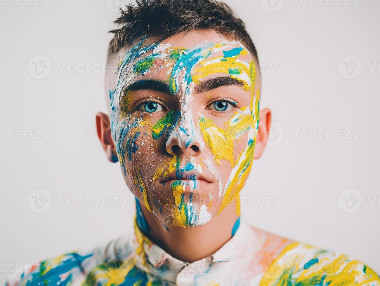 A man paints his face created with photo