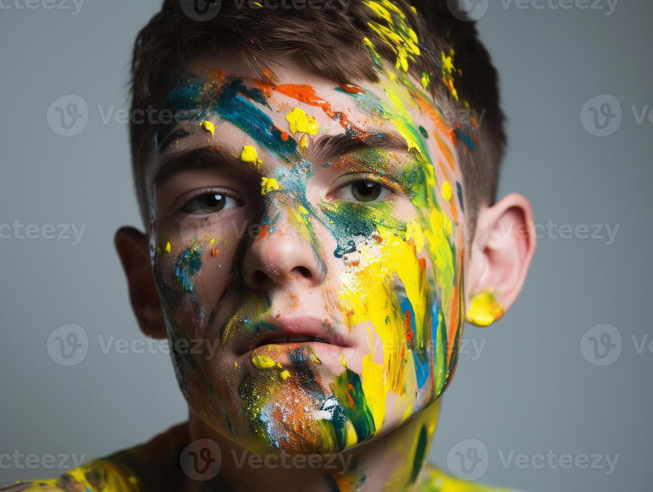 A man paints his face created with photo