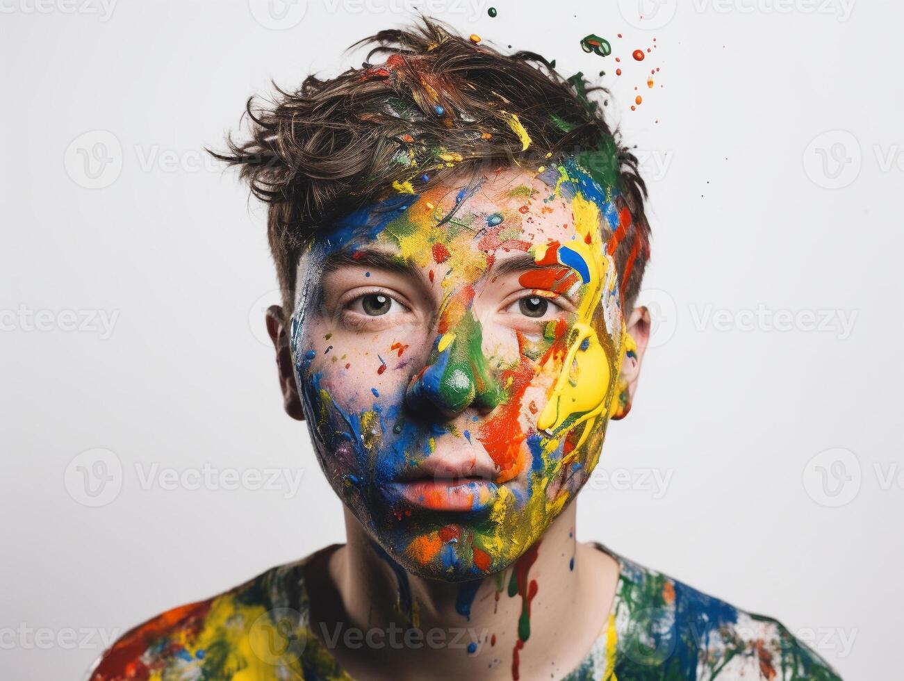 A man paints his face created with photo