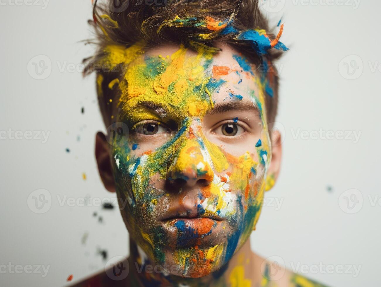 A man paints his face created with photo