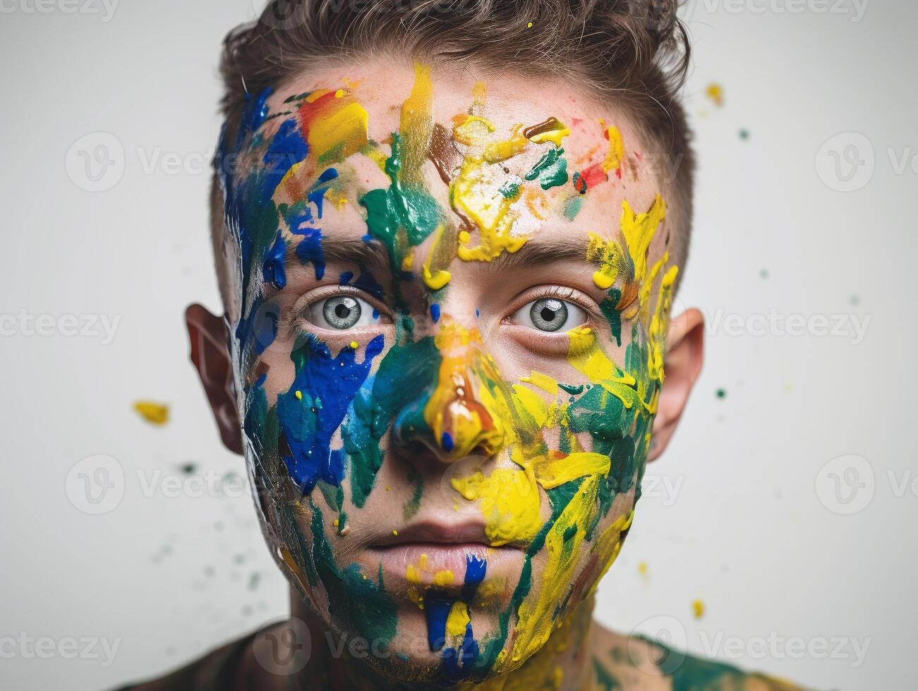 A man paints his face created with photo