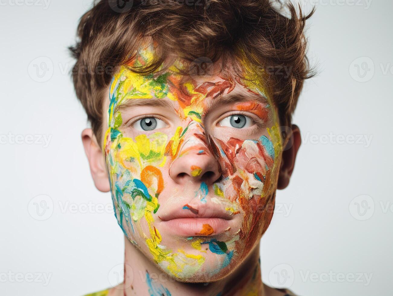 A man paints his face created with photo