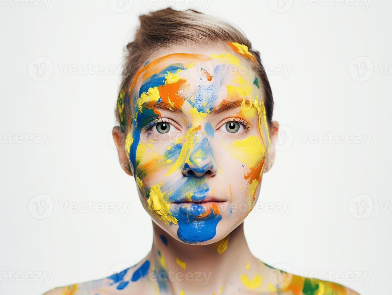 A woman with face paint created with technology photo