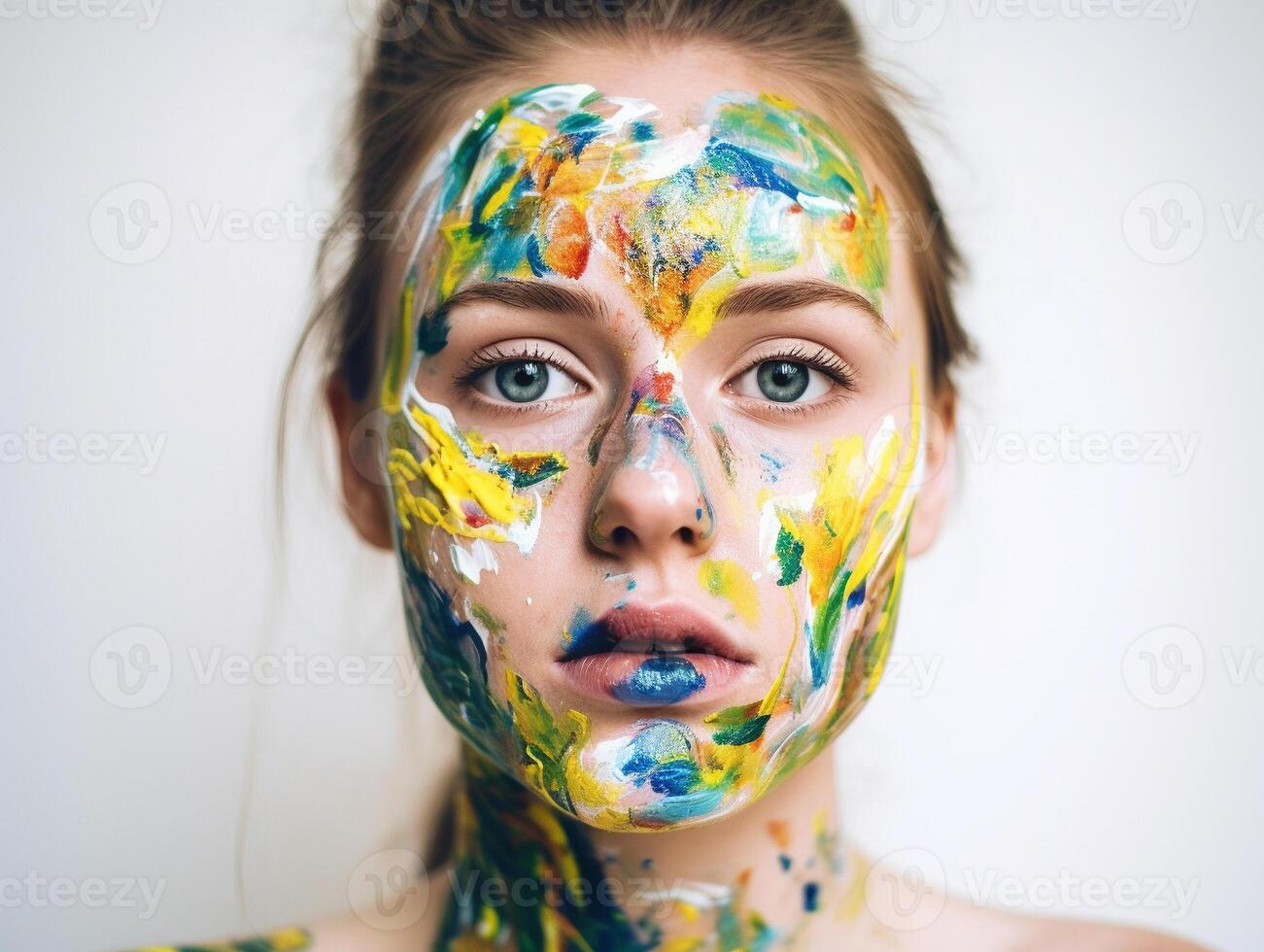 A woman with face paint created with technology photo