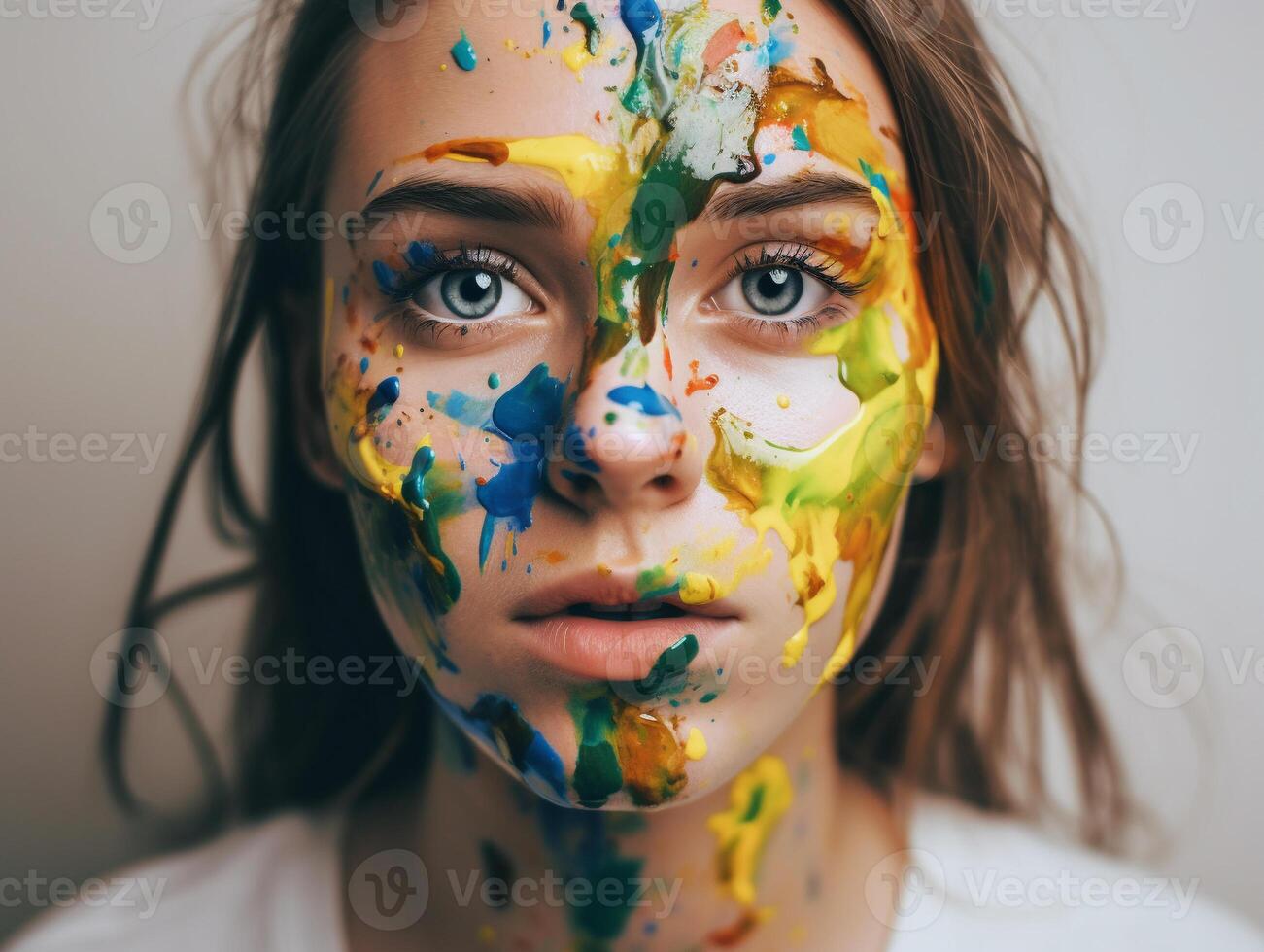 A woman with face paint created with technology photo