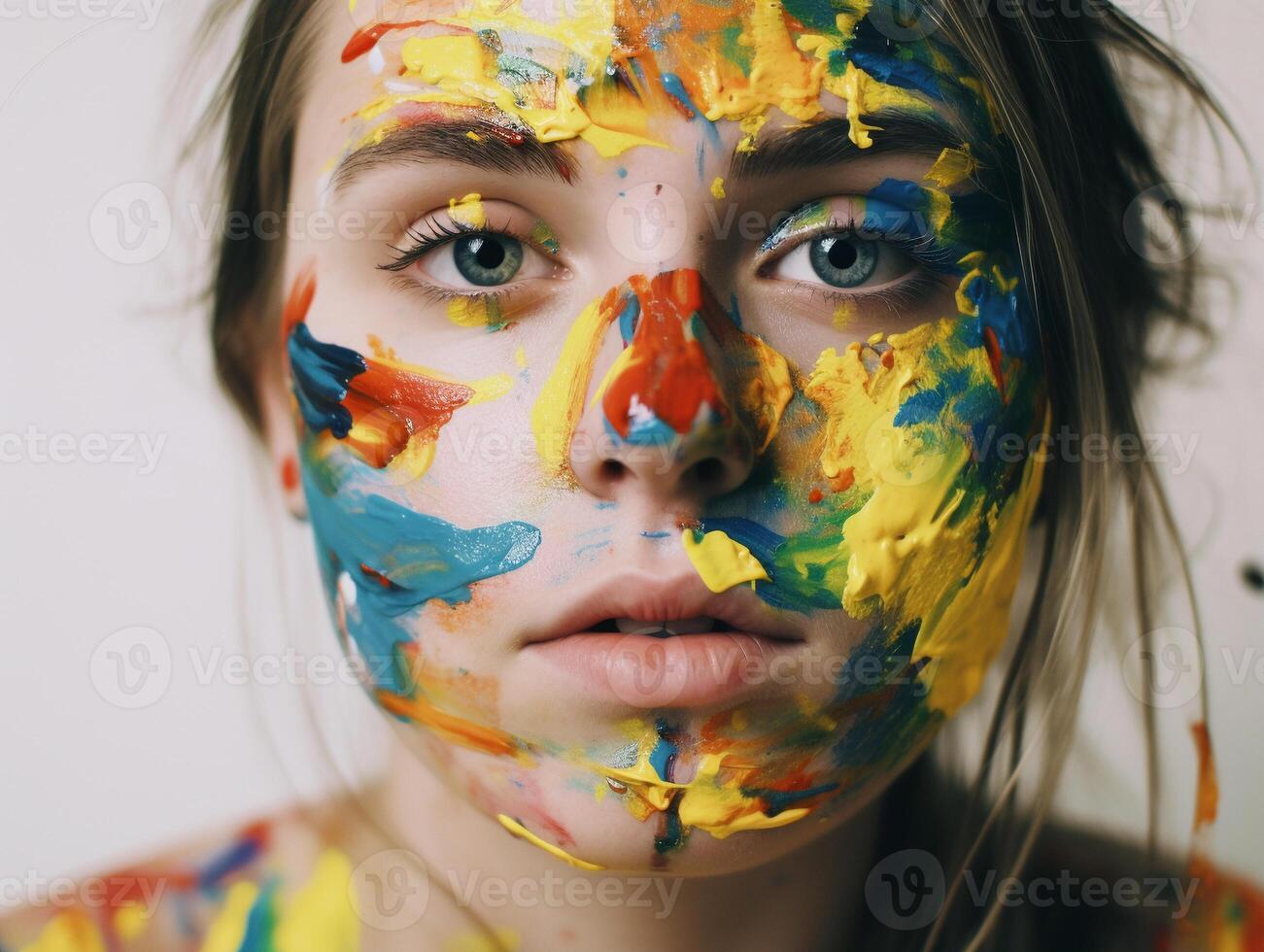 A woman with face paint created with technology photo