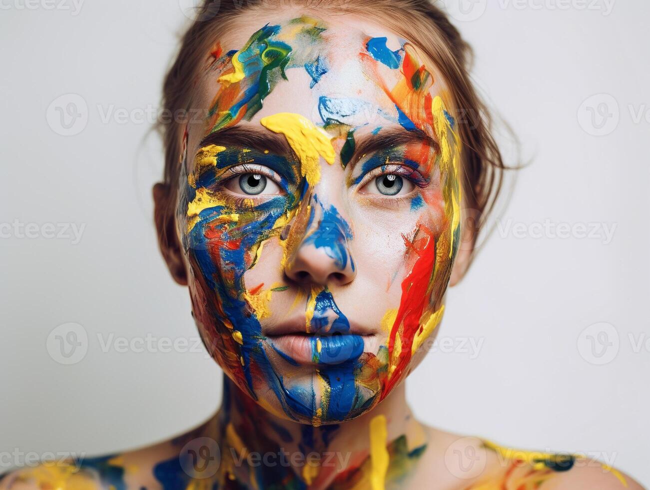 A woman with face paint created with technology photo