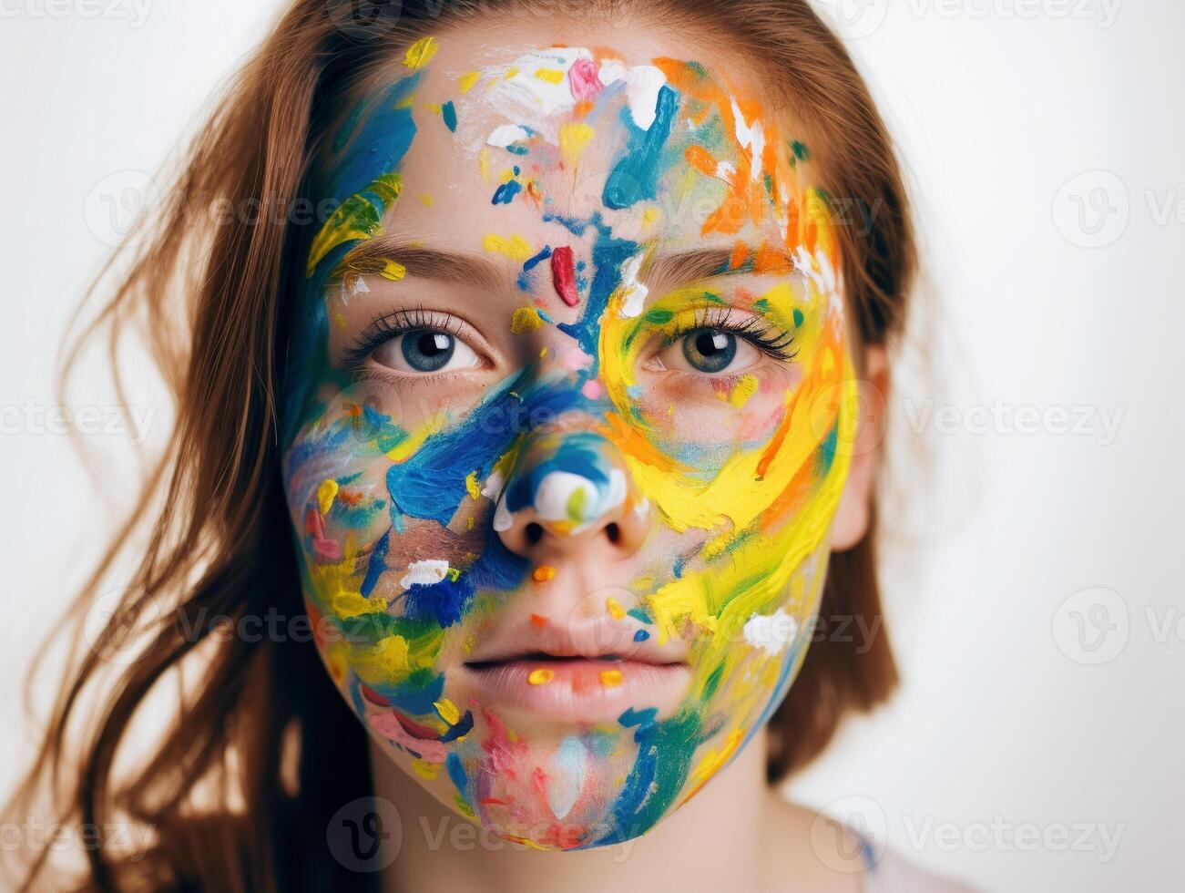 A woman with face paint created with technology photo