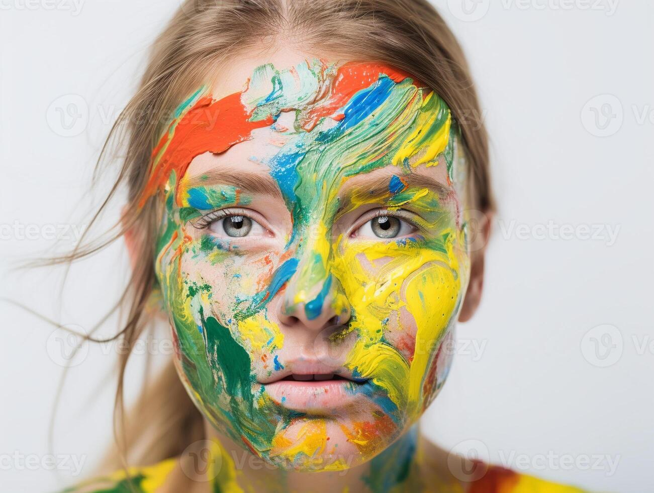 A woman with face paint created with technology photo