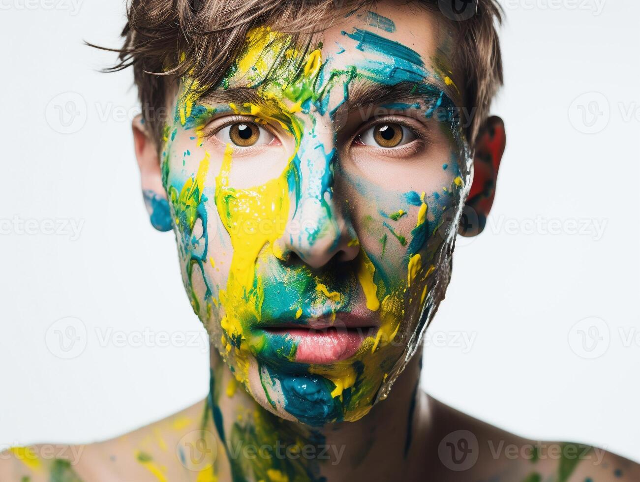 A man paints his face created with photo