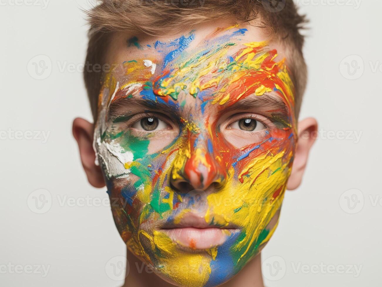 A man paints his face created with photo