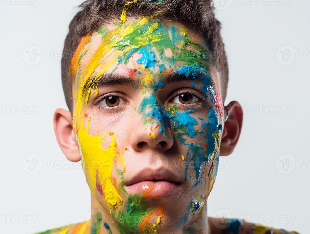 A man paints his face created with photo