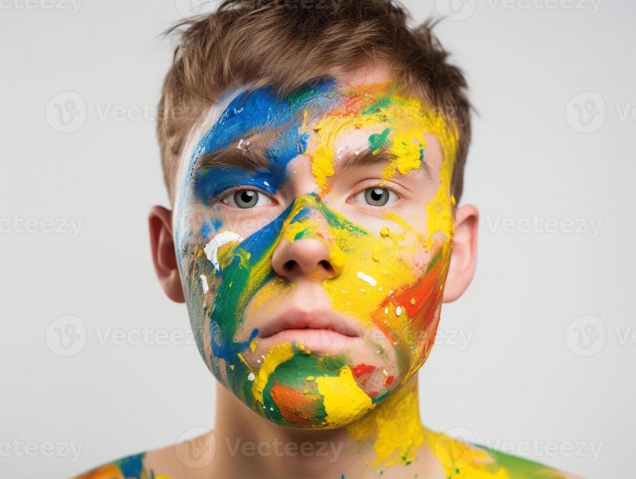 A man paints his face created with photo