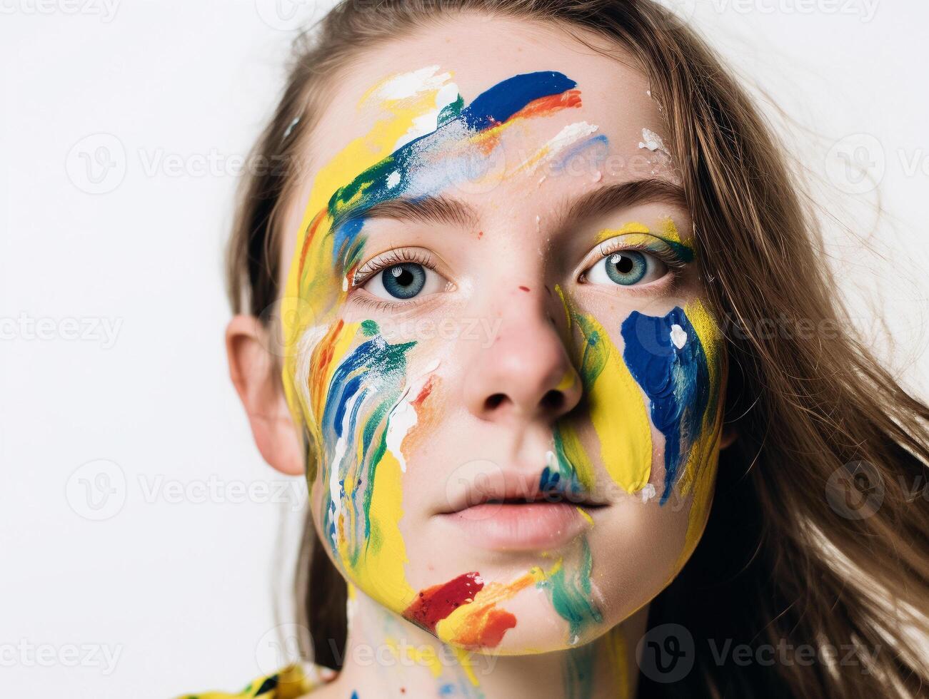 A woman with face paint created with technology photo