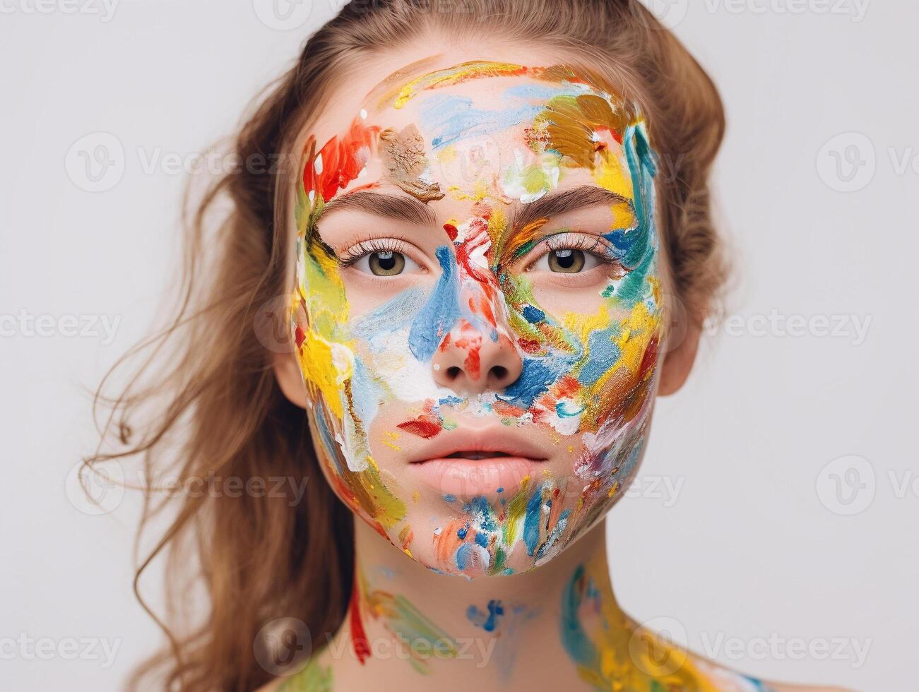 A woman with face paint created with technology photo