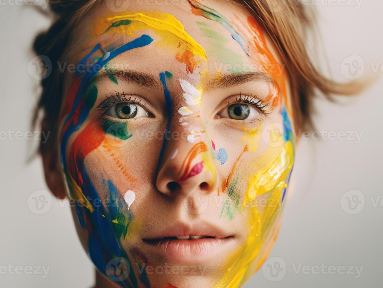 A woman with face paint created with technology photo