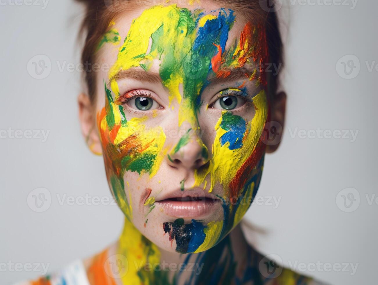 A woman paints her face created with photo