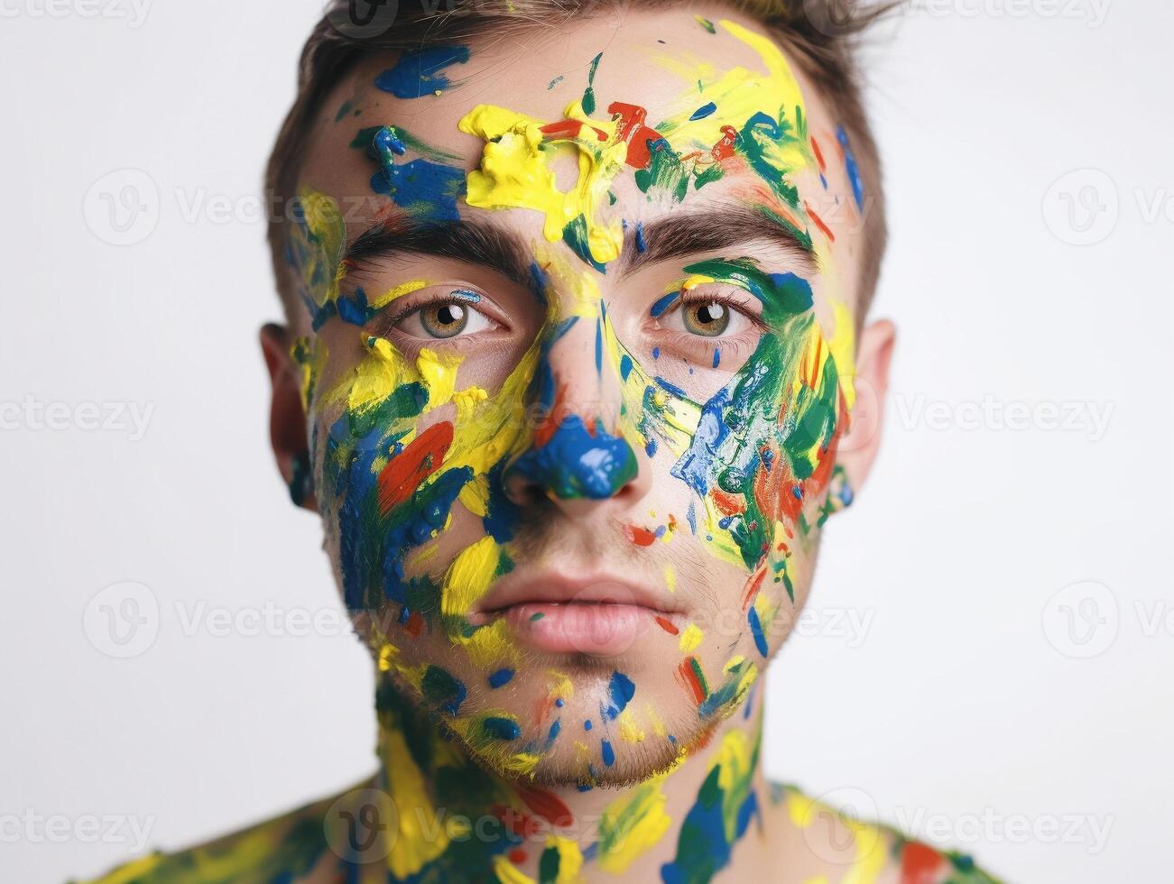 A man paints his face created with photo