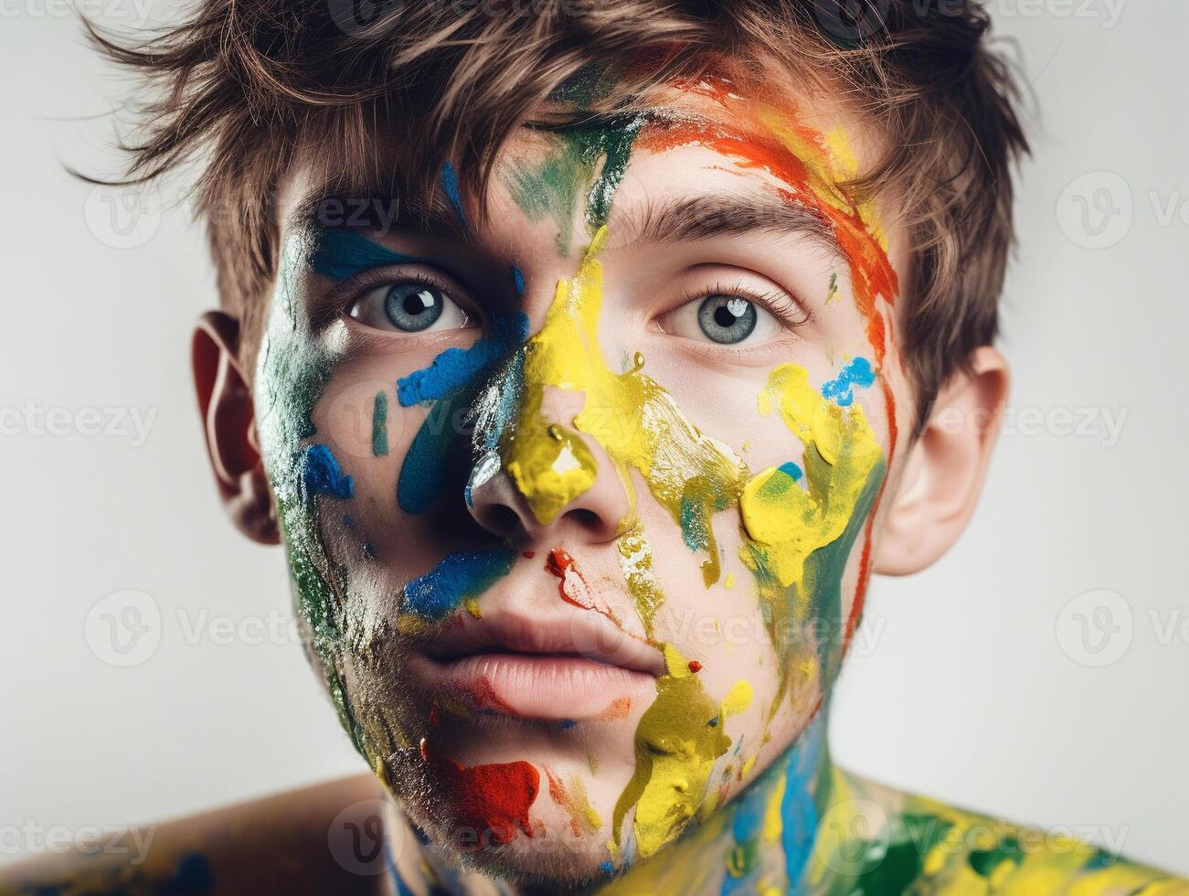 A man paints his face created with photo