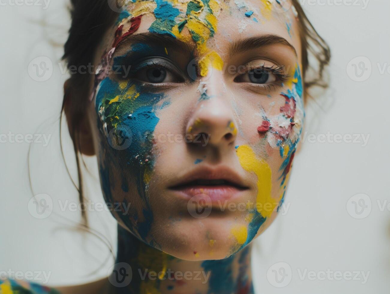 A woman with face paint created with technology photo