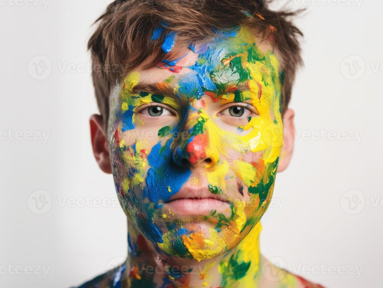 A man paints his face created with photo