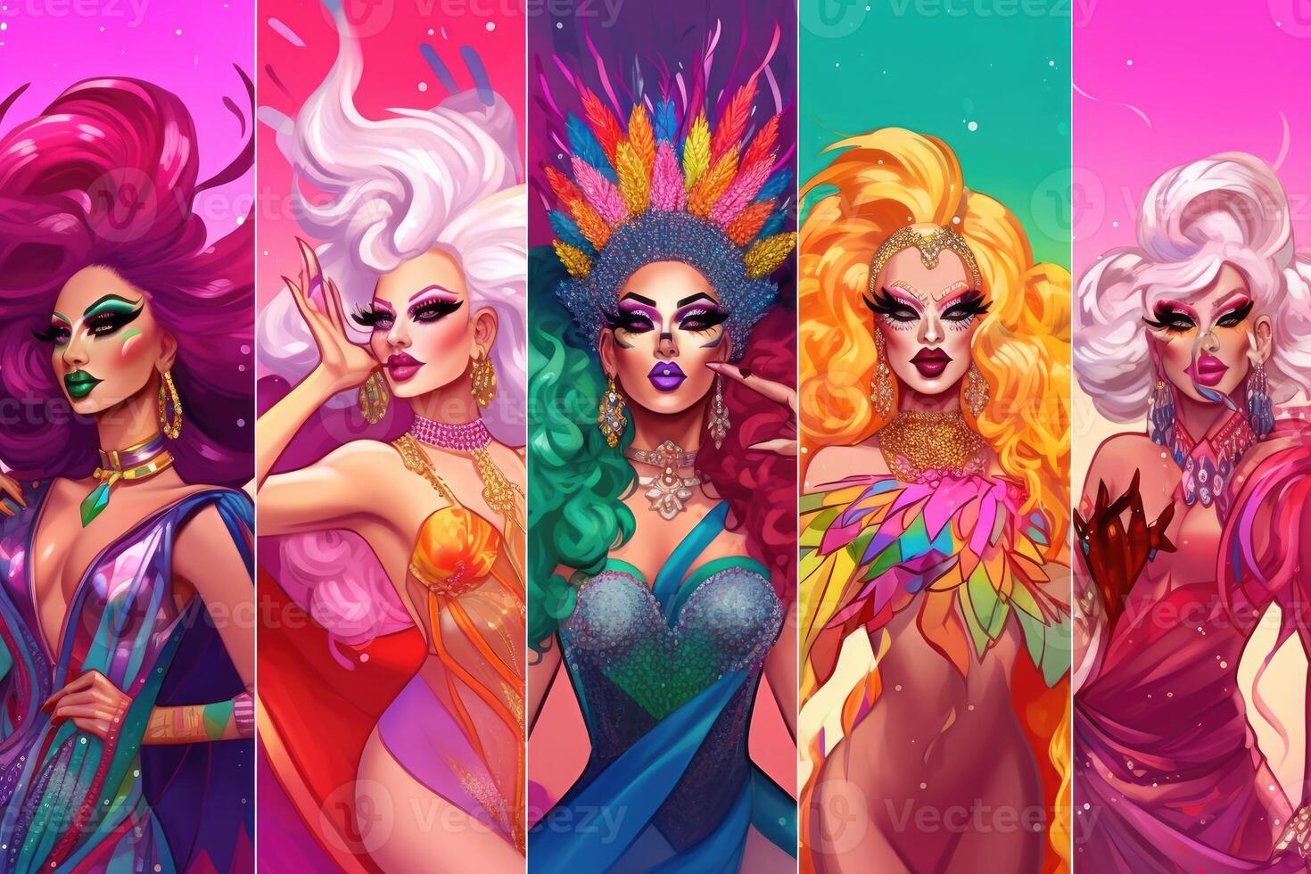 Men dressed up as a woman on colorful background, Drag queen illustration for Pride month. photo