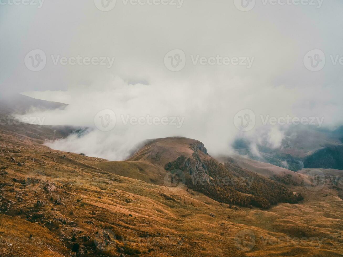 Wonderful alpine scenery with great plateau and mountains in den photo