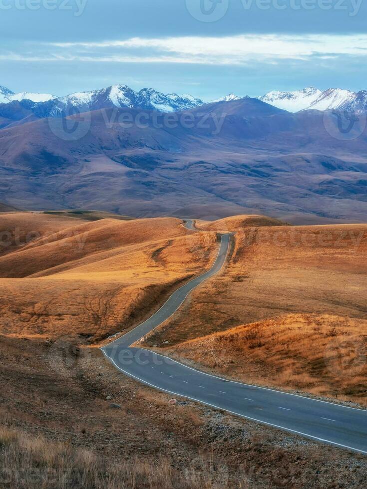 Vertical view of a picturesque road stretching into the distance photo