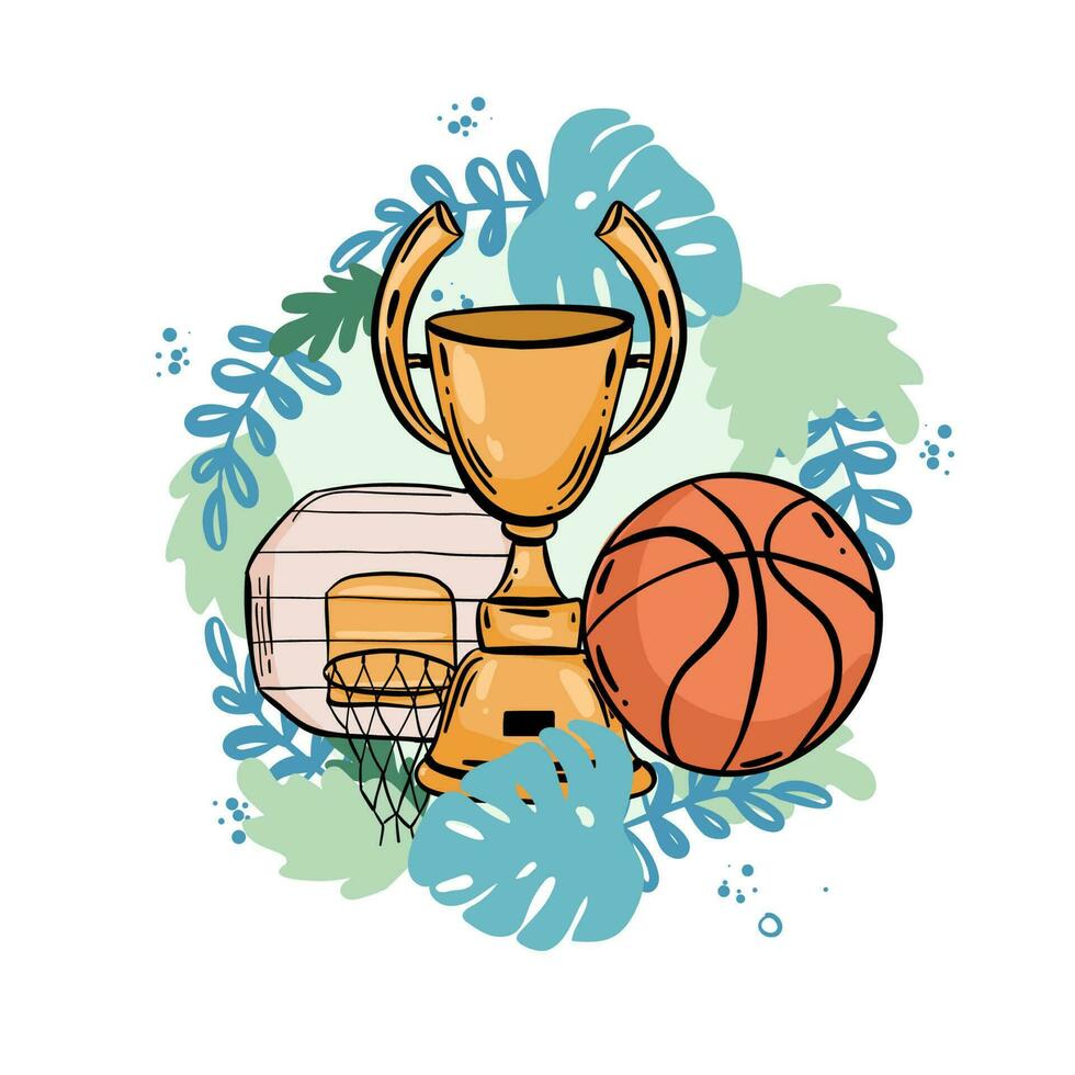 Basketball championship icon, streetball sport club or team league vector symbol. Basketball victory cup tournament icon with basketball ball and golden cup award,