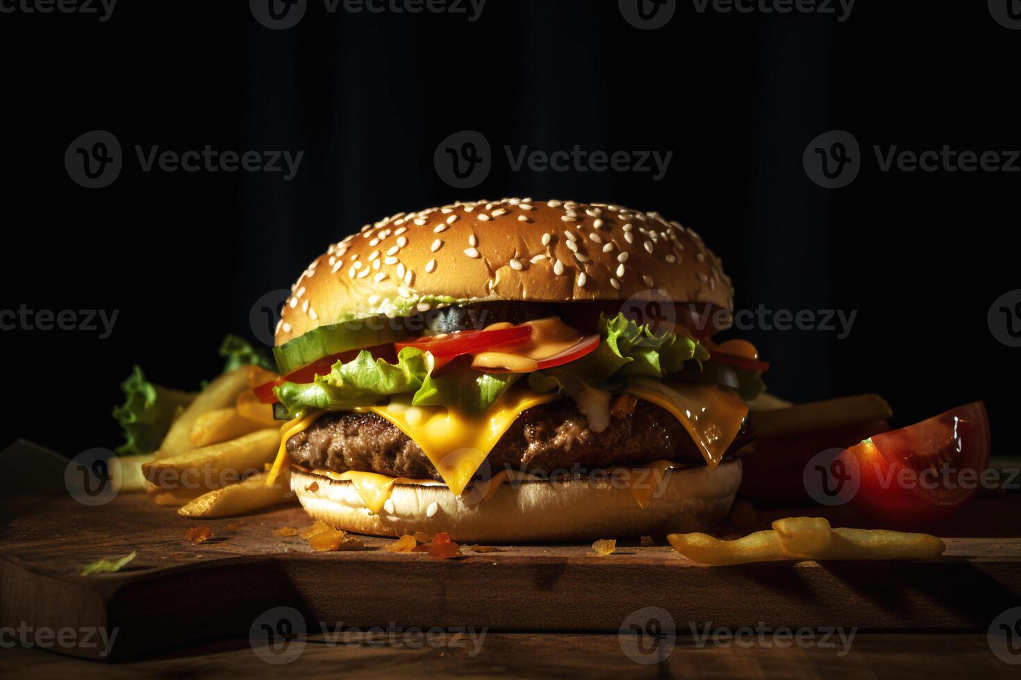 Delicious Burger on the table AI Generate photo