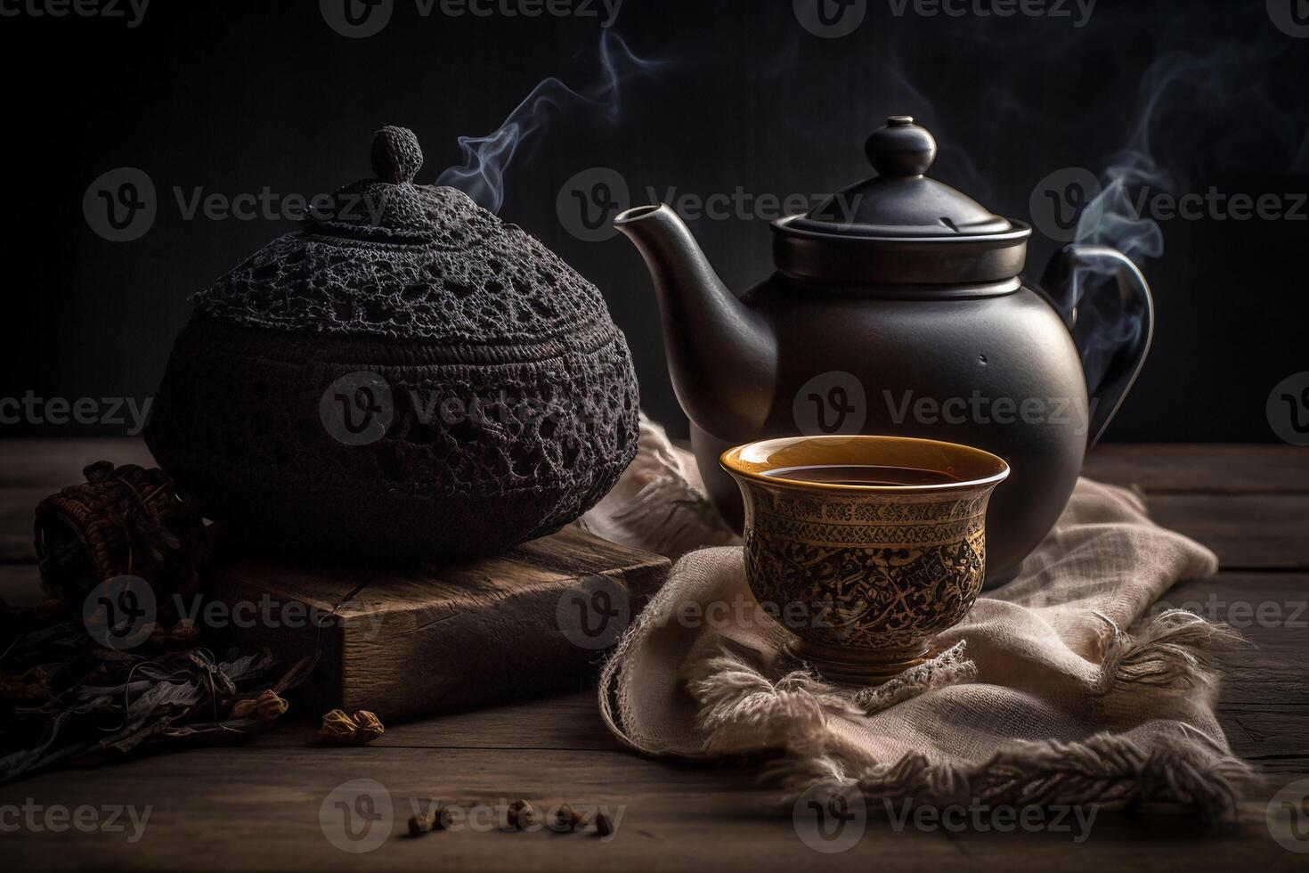 A cup off tea with teapot AI Generate photo