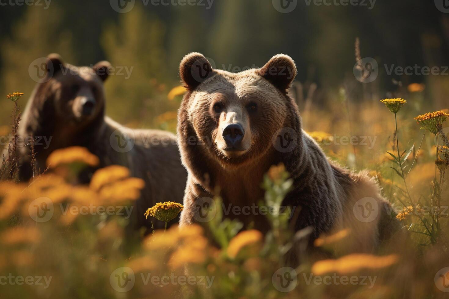 Grizzly bear on the forest AI Generate photo