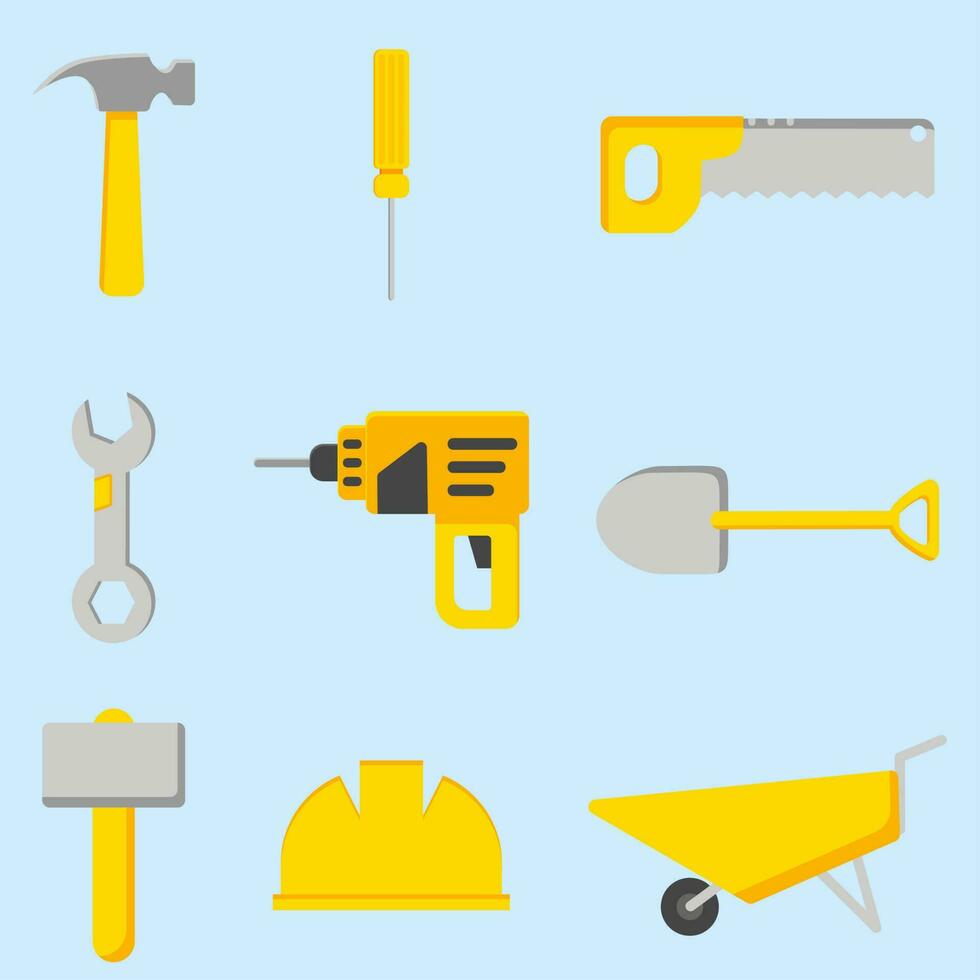 Labor tools vector illustration. Set of labor tools. Worker tool icon for design industry, construction or factory. Labor day graphic resource. Industrial equipment sheet