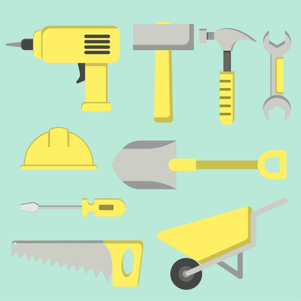 Labor tools vector illustration. Set of labor tools. Worker tool icon for design industry, construction or factory. Labor day graphic resource. Industrial equipment sheet