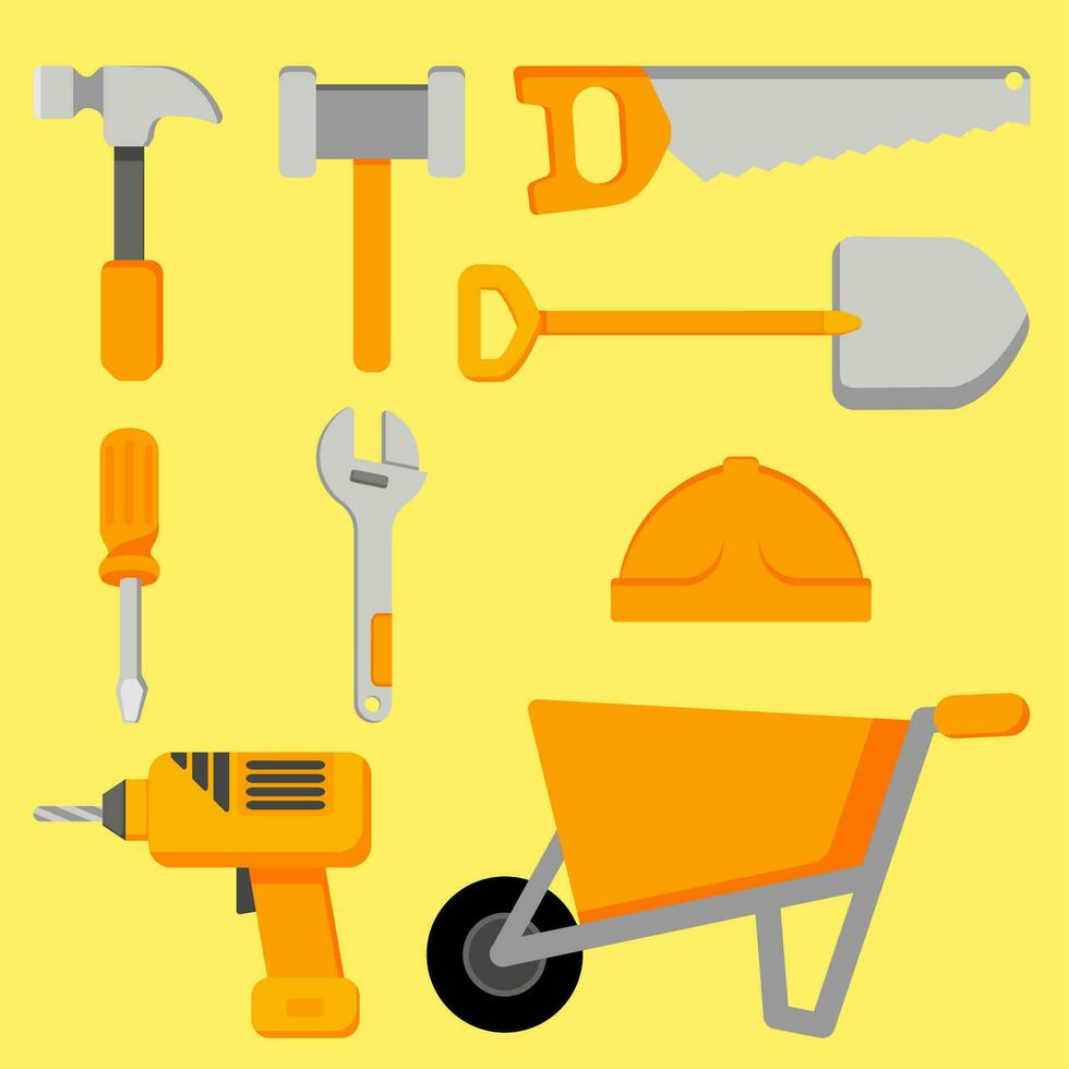 Labor tools vector illustration. Set of labor tools. Worker tool icon for design industry, construction or factory. Labor day graphic resource. Industrial equipment sheet