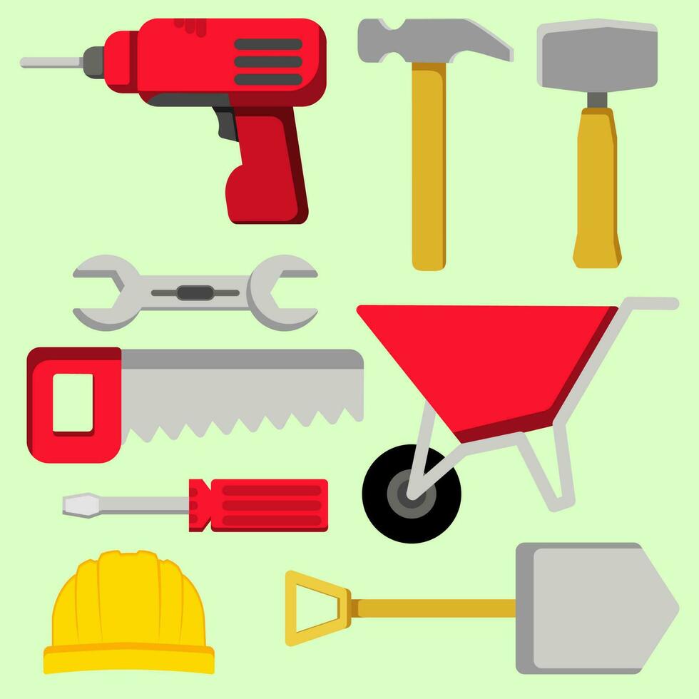 Labor tools vector illustration. Set of labor tools. Worker tool icon for design industry, construction or factory. Labor day graphic resource. Industrial equipment sheet