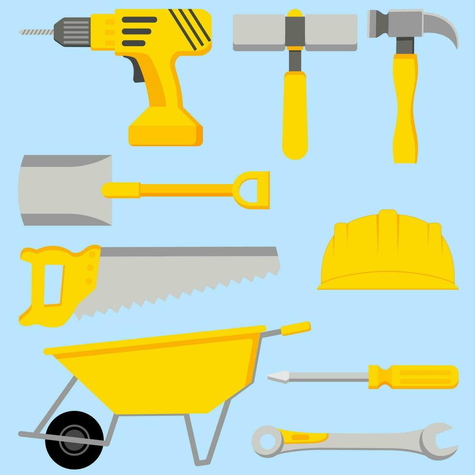 Labor tools vector illustration. Set of labor tools. Worker tool icon for design industry, construction or factory. Labor day graphic resource. Industrial equipment sheet