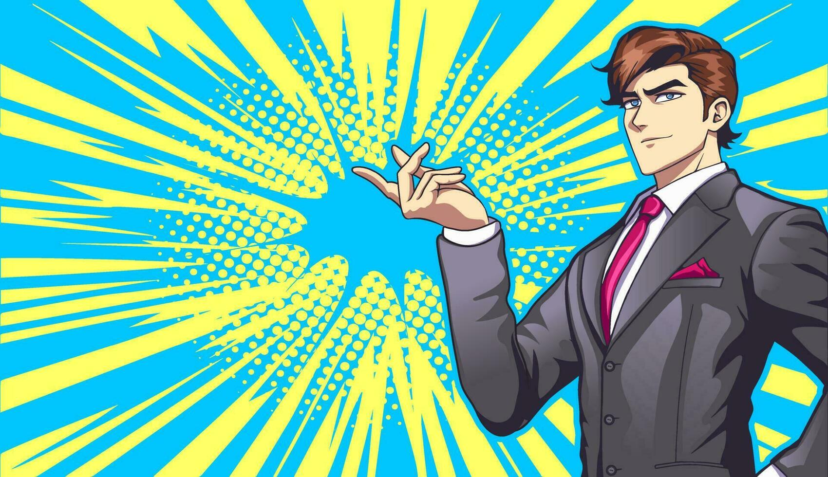 Man in a business suit in the style of manga and anime. Successful young businessman. vector