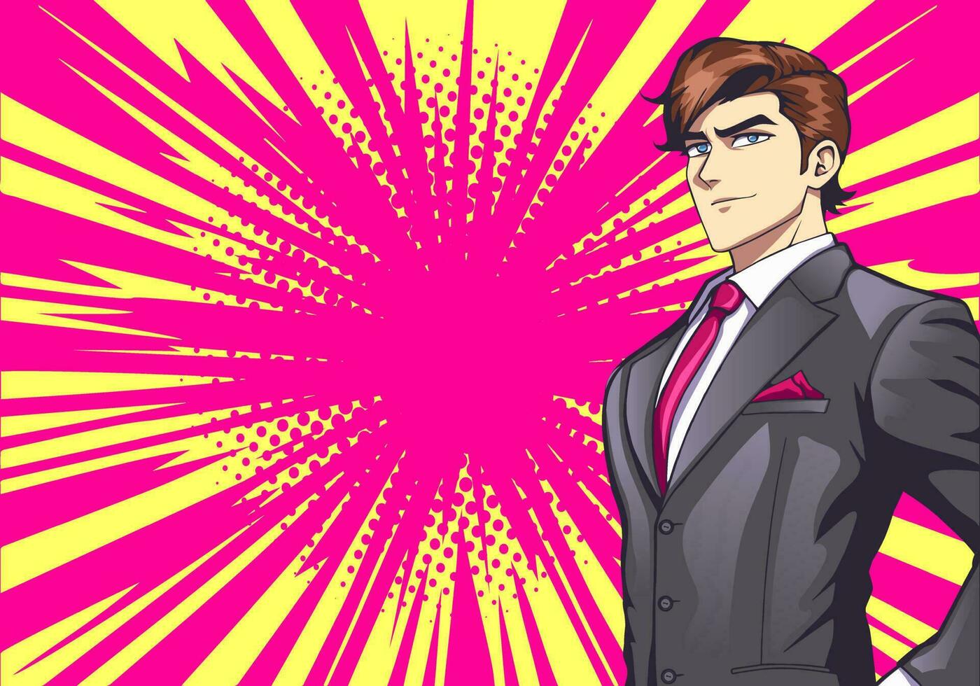 hombre en un negocio traje en el estilo de manga y animé exitoso joven empresario. vector