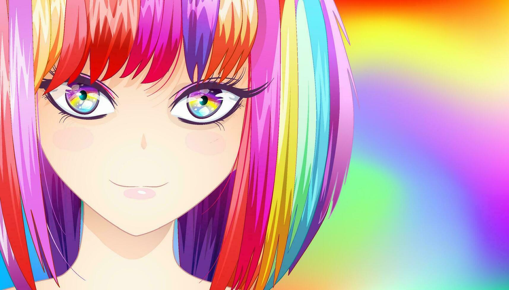 Sweet girl with rainbow-colored hair. vector