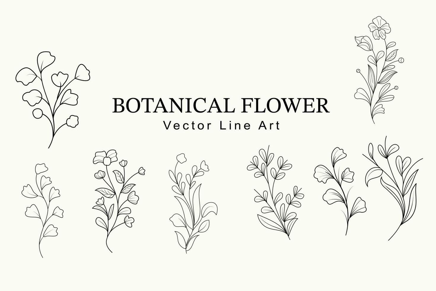 Trendy floral branch and minimalist flowers for logo or decorations. Hand drawn line wedding herb, elegant leaves for invitation save the date card. vector