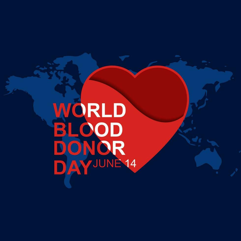 World blood donor day June 14th, greeting card or poster design, flat vector illustration