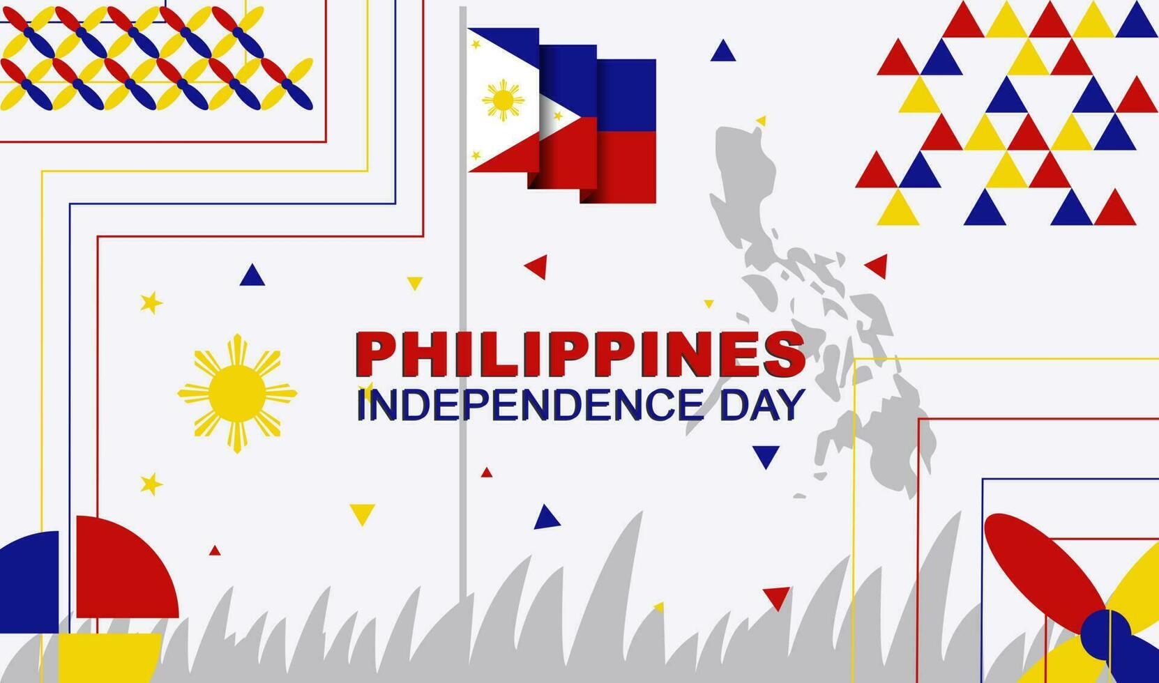 contento Filipinas independencia día, Filipinas nacional día saludo bandera diseño con Filipinas bandera, junio 12mo Filipinas independencia día vector