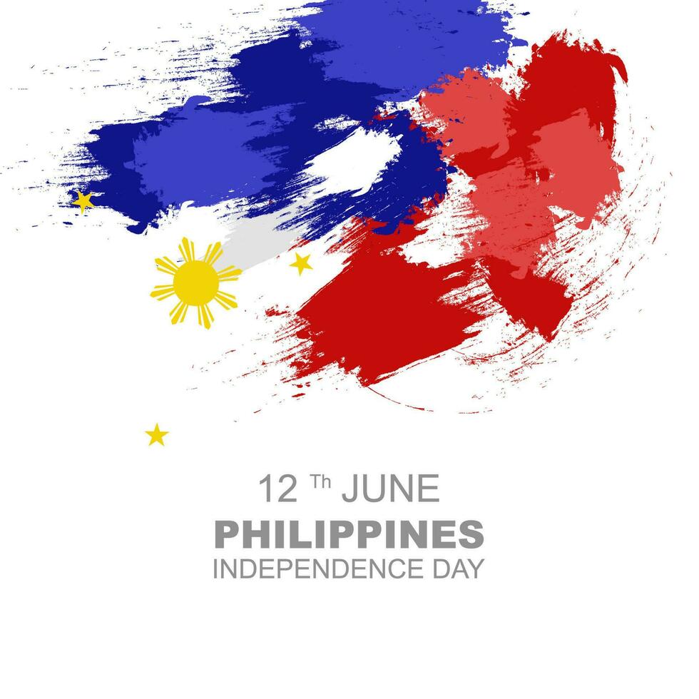 Philippines independence day 12 june, poster and greeting card with paint splattered shape of philippine flag vector