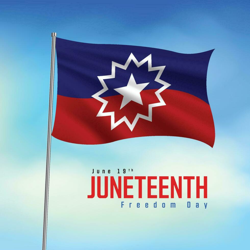 vector illustration of Juneteenth Flag flying in sky