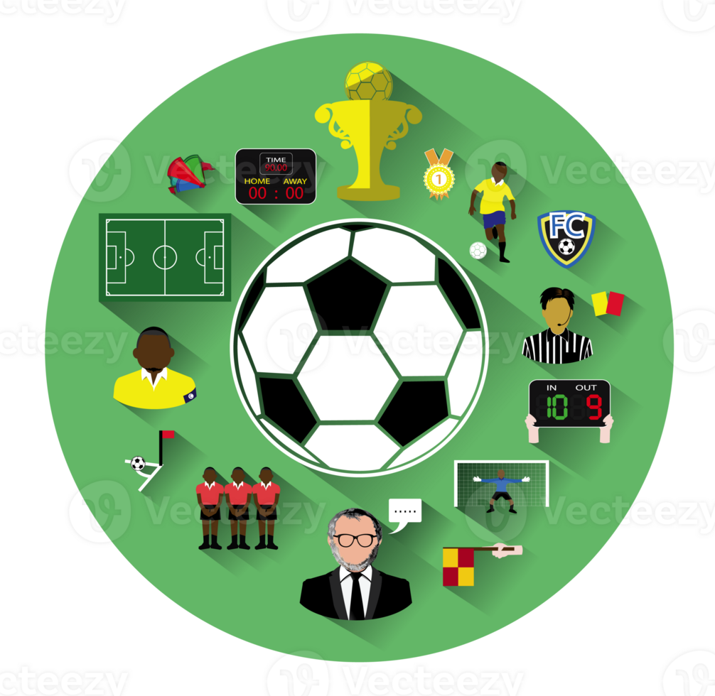 Big group of soccer icons set with long shadow effect png