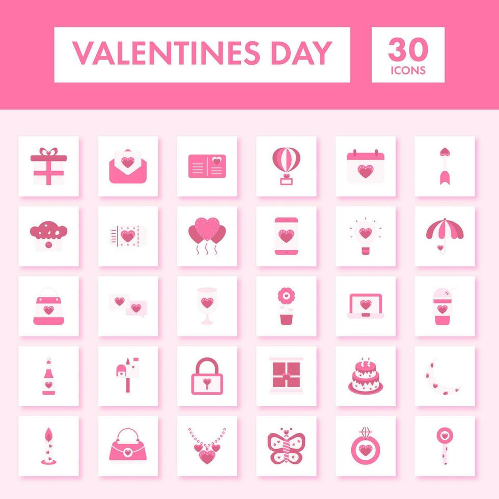 rosado color conjunto de san valentin día icono en plano estilo. vector