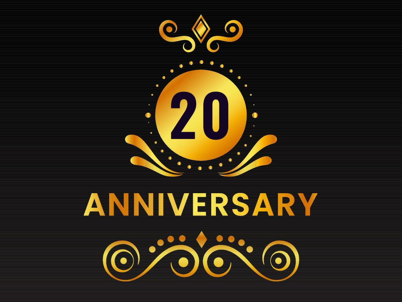 Golden 20th Anniversary Emblem On Black Background. vector