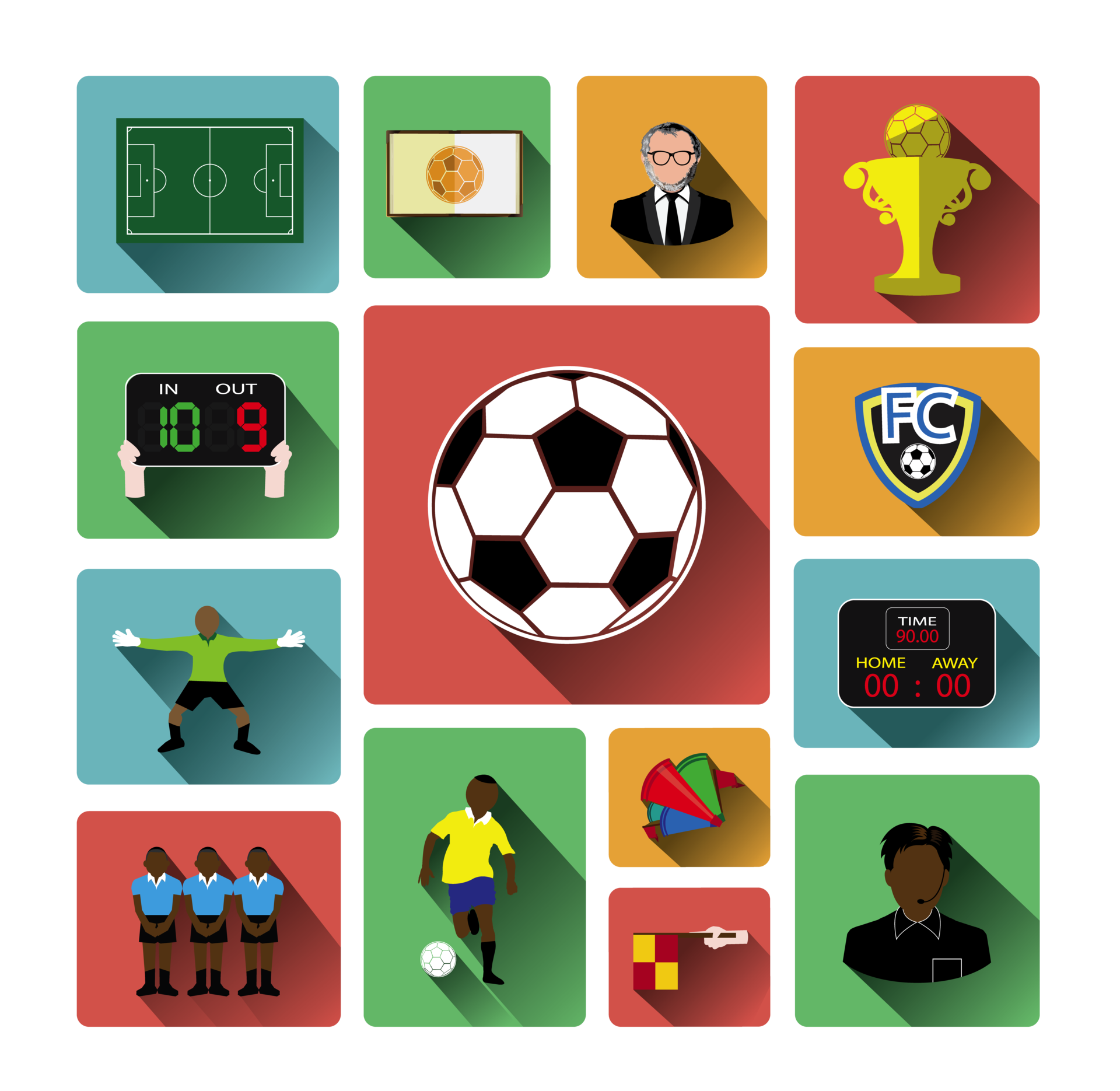 Composition Of Soccer Icons Set With Long Shadow Effect 23293502 PNG composition-of-soccer-icons-set-with-long-shadow-effect-23293502-png