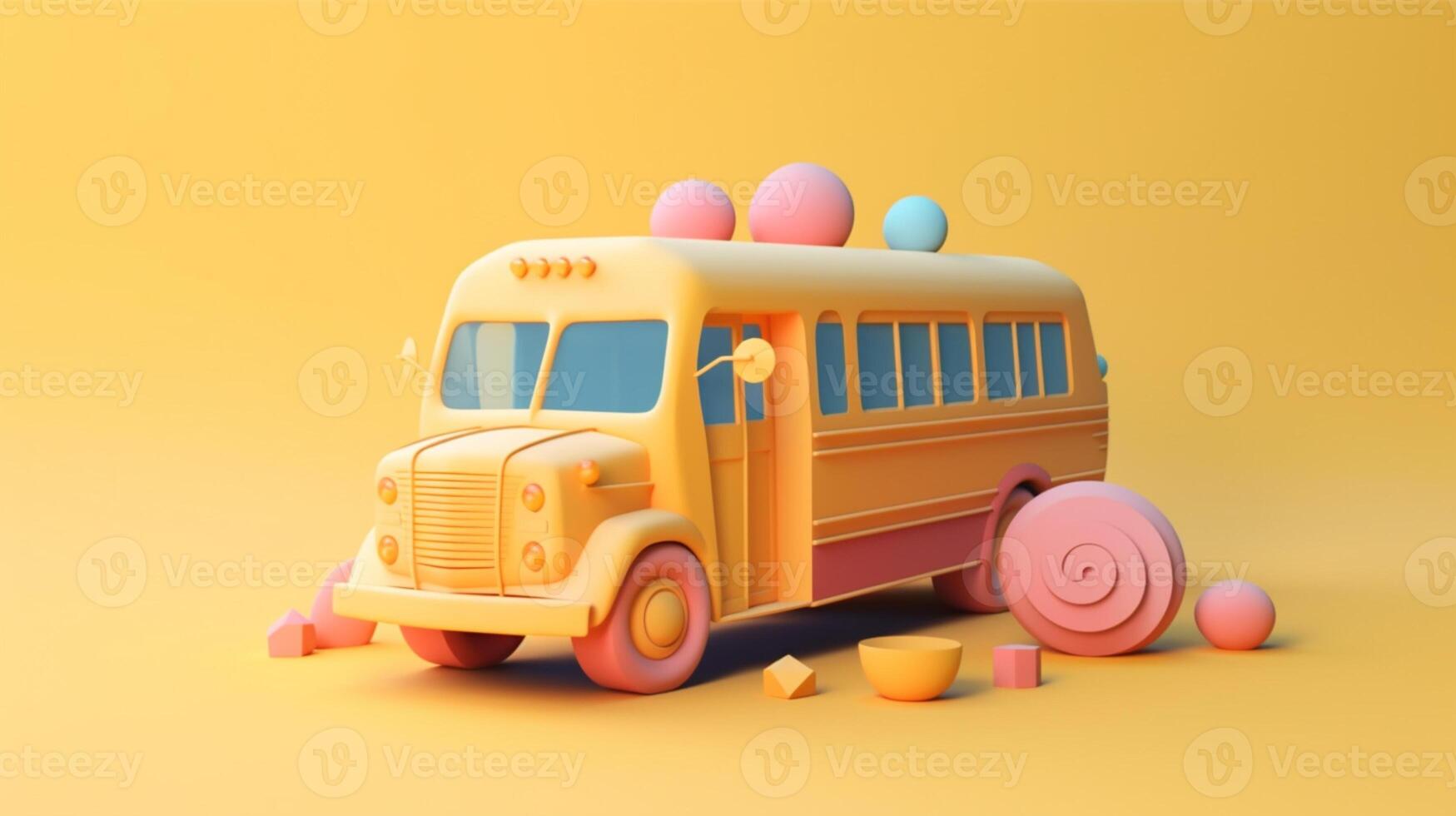 yellow school bus in trending color palette for advertising with photo